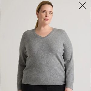Quince Women's Mongolian Cashmere V-Neck Sweater 2X in Heather Grey